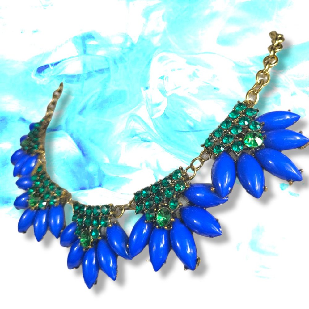 Statement Necklace Adjustable Length Blue And Aqu… - image 4